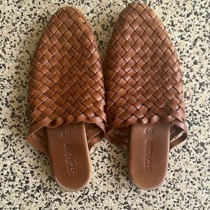 St. Agni Brown Woven Leather Mules
